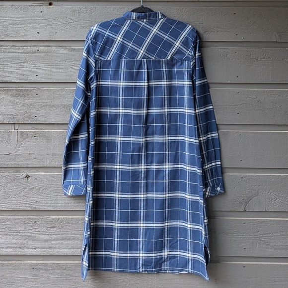 NWOT Garnet Hill Navy Blue Peruvian Cotton Plaid Midi Shirt Dress Size Large - Picture 6 of 9